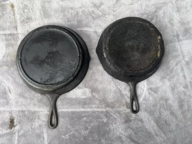 Lot of 2  Cast Iron Frying Pans Skillets 10”and 10.5”Made USA 2