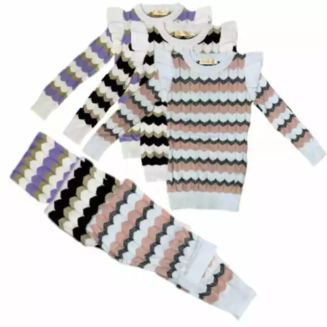 Kids Girls Knitted Scallop Lounge wear Tracksuit Joggers 2 PCS Set 2 -12 Yrs