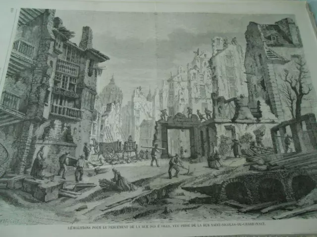 Démolitions pour le percement de la Rue des Ecoles Paris Gravure Old 1858