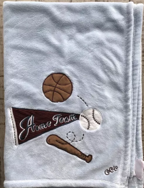 Cocalo Vintage Blue Baseball Bat Ball Baby Boy Blanket Basketball 30x40 EUC