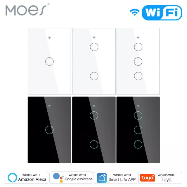 MOES WiFi Smart Light Switch Wall Touch Glass Panel Timer RF433 Alexa Google APP