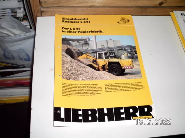 Liebherr L 541 Radlader Papierfabrik Einsatzbericht Broschüre 2 Seiten 1990