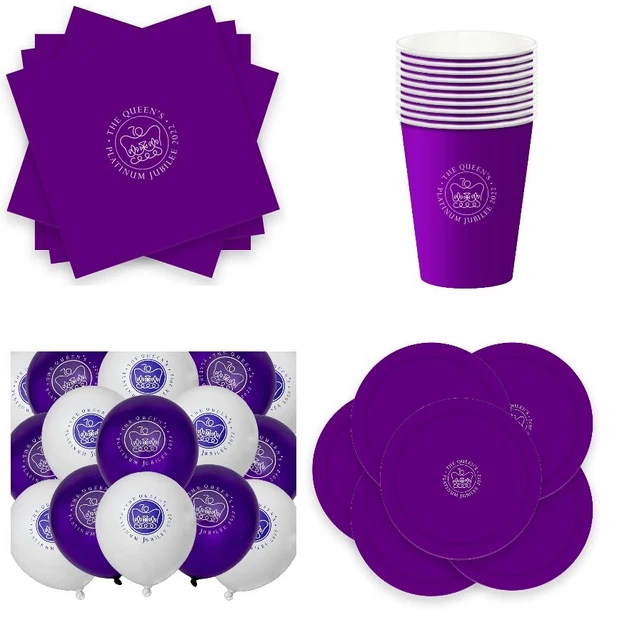 THE QUEENS PLATINUM Jubilee Logo Tableware Party Napkin Plate Cups