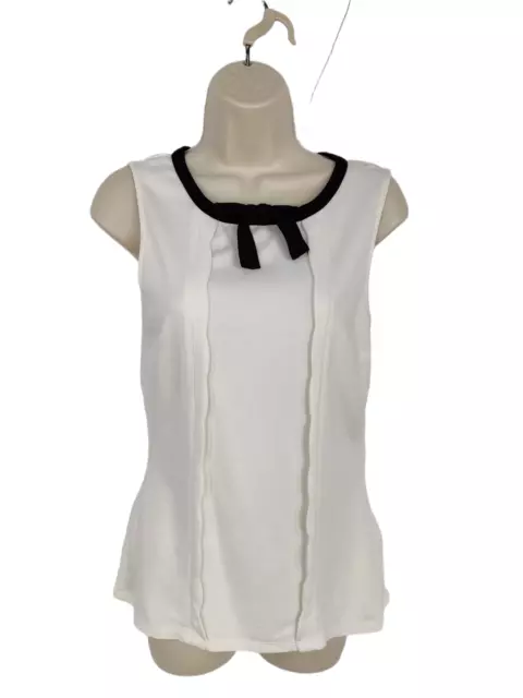 Womens Oasis Uk 10 White With Black Bow Casual Smart Sleeveless Vest Tank Top