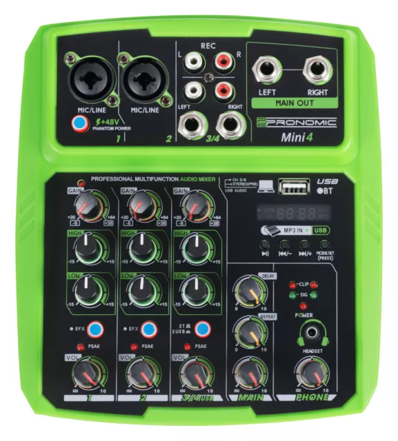 DJ PA 4-Kanal Mini Mixer Mischpult USB Bluetooth Kopfhörer Interface Studio