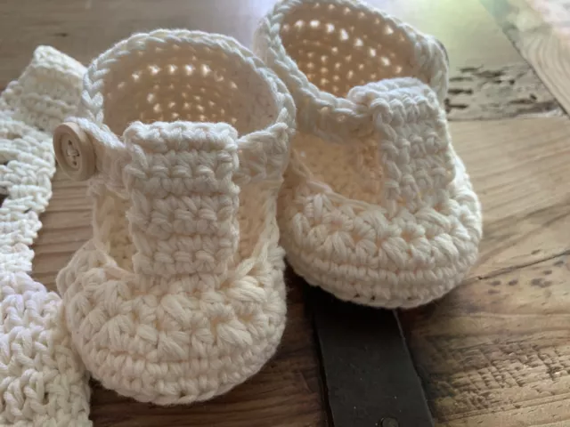 Zapato Bebé 0/3 Meses Crochet Patucos Artesanal Recién Nacido Blanco Nuevo