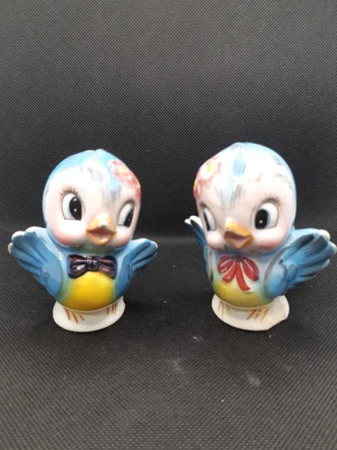 Vintage 1950'S Lefton Mr. & Mrs. Blue Bird Salt & Pepper Shakers Japan 7176