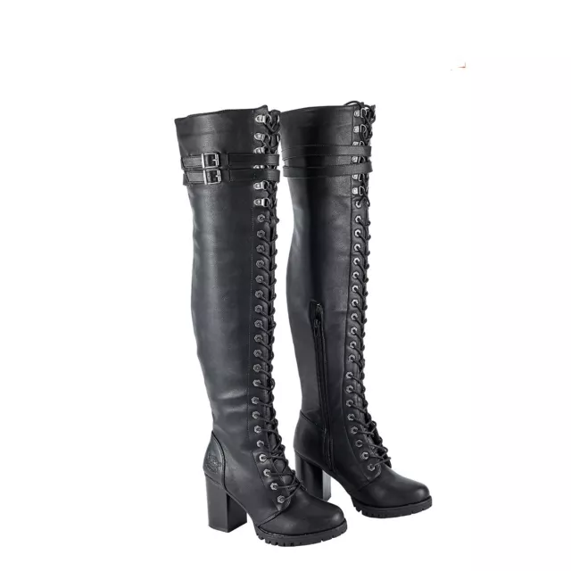 Womens Leather Combat Boots Lace Up Knee High Motorcycle Riding 6-11