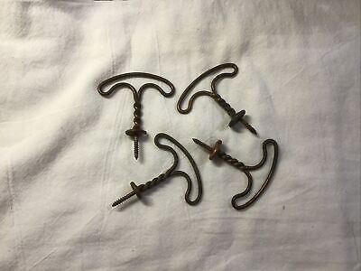 4 Vintage/Antique Twisted Brass Wire Under Mount Coat Hat Hooks
