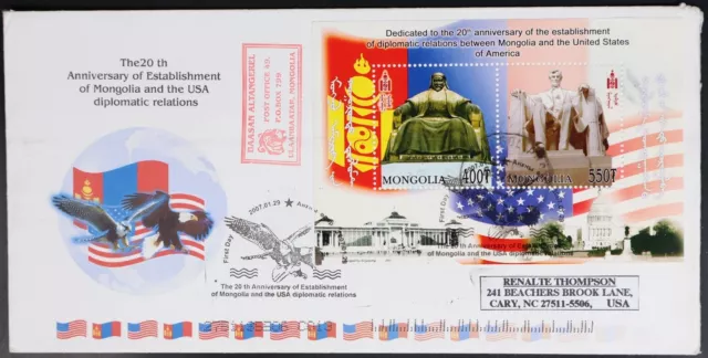 MayfairStamps Mongolia FDC Souvenir US Diplomatic Relations Anniversary First Da