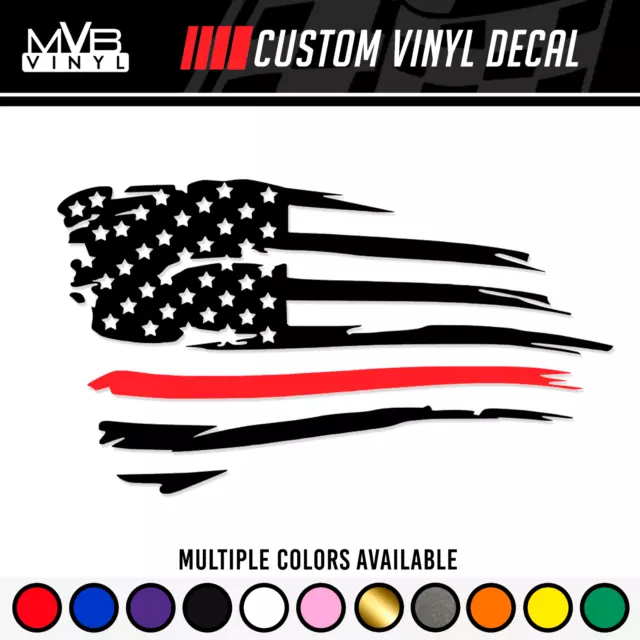 Firefighter Distressed American Flag Vinyl Decal Support Sticker Thin Red Line