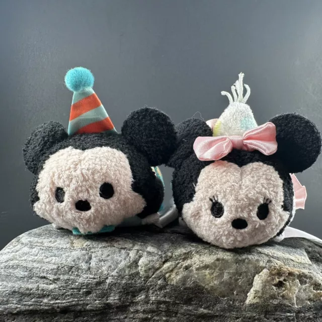 Disney Store Tsum Tsum Plush Set Of 2 Birthday  Mickey & Minnie Mouse 2016