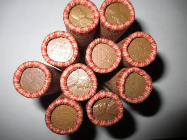 Collection Of 10 Lincoln Wheat Cent Penny Rolls "500 Coins" Huge Estate Sale Lot