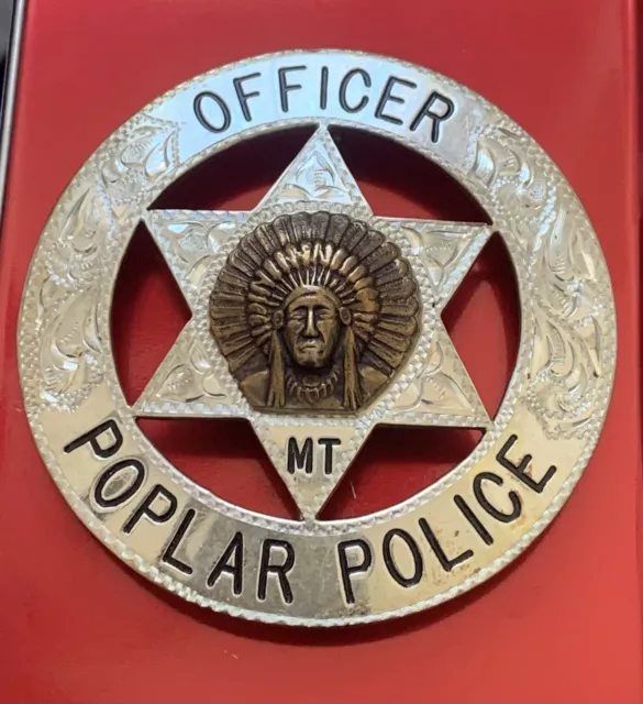 RARE Obsolete OFFICER POPLAR  POLICE MONTANA “Silver” Badge ( Sheriff Marshal )