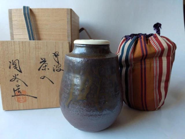 Tea Caddy Tanba Tamba Chaire Pottery Container Canister Japan U-0477