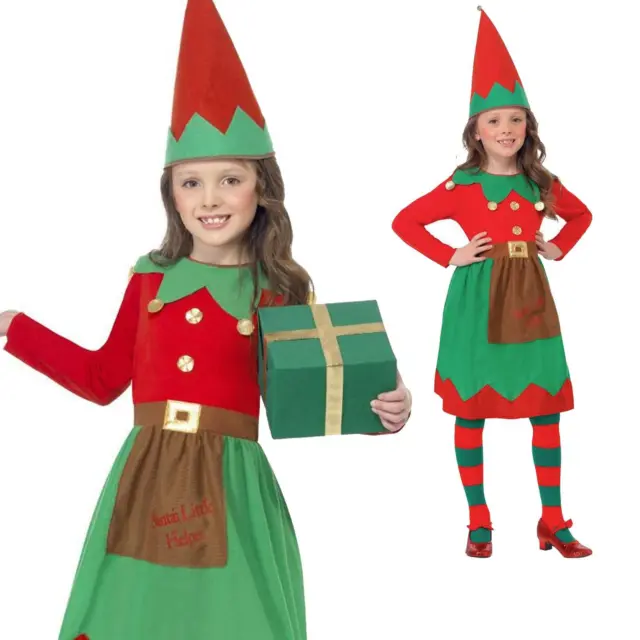 Bambina di Babbo Natale Piccolo Aiutante Elfo Festive Costume & Cappello
