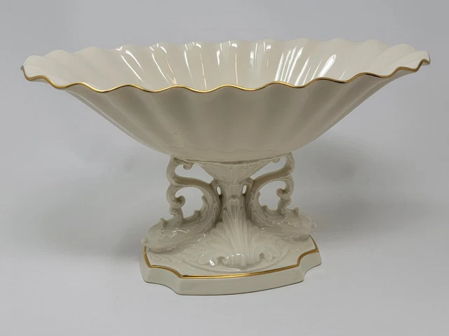 Lenox Special Ivory Ornate Dolphin/Fish/Koi Compote Center Piece 24 K. Trim 🐬