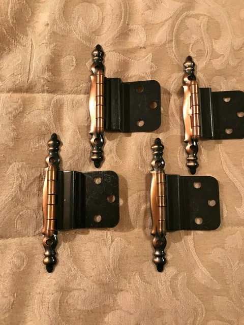 4 Vntg. NOS 60's Japanned / Copper Flash Cabinet Door Hinges, 3/8" Inset, Free S