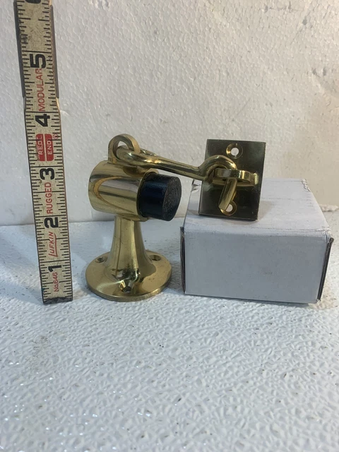 Solid Brass Door Stop W/ J-Hook. Made In Portugal. Heavy Duty. Screws Needed.