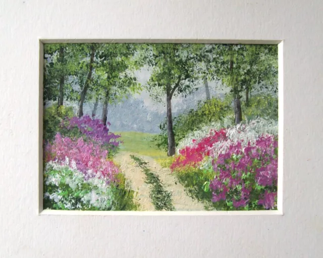Aceo Original Hand Painted Signed Spring Path Landscape Mini  Painting