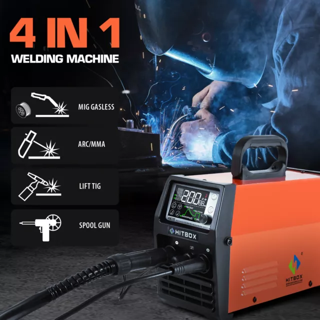 HITBOX 4 IN 1 140Amp MIG Inverter Welder Gasless 220V MMA Lift TIG withTig Torch 3