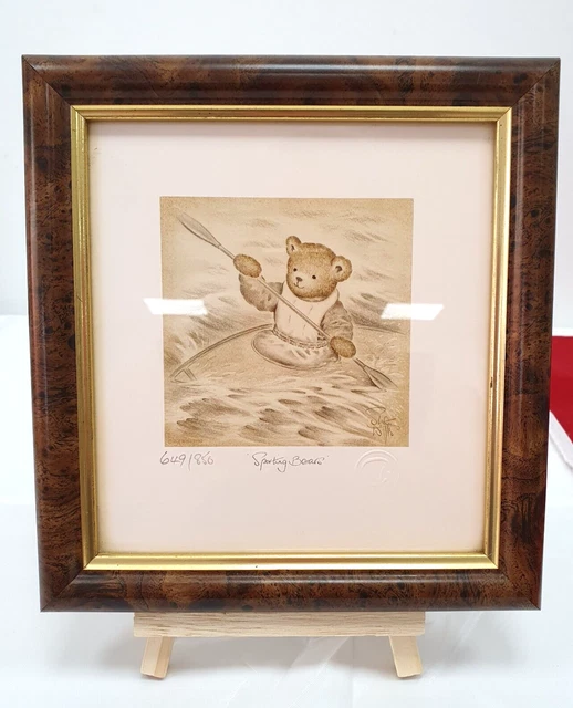 Sue Willis Signed Limited Edition Print 649 of 850 Sporting Bears Kayak Framed
