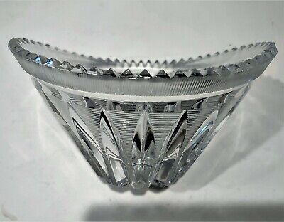 Vintage Russian Hand Cut Heavy LEAD CRYSTAL Panel OVAL BOWL with Sawtooth Rim