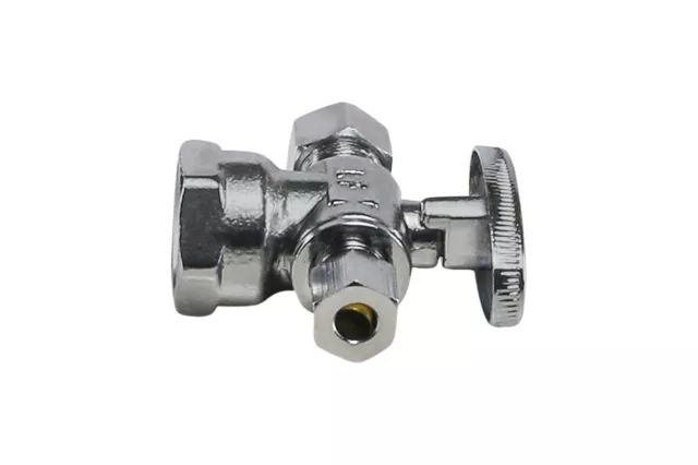1/2"FIP x 3/8"COMP x 1/4"C Dual Outlet Stop Valve 1/4 Turn Chrome Plated Brass