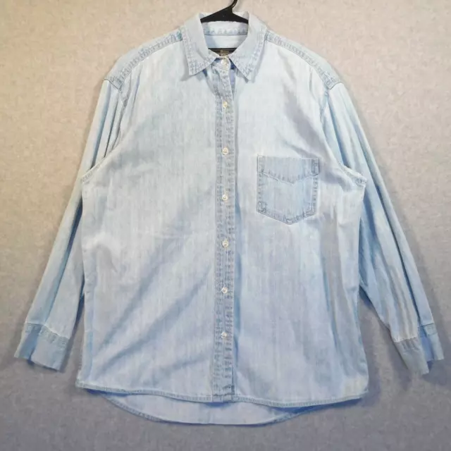Vintage Denim Shirt Button Down Adult Medium Paris Sport Club Long Sleeve Light
