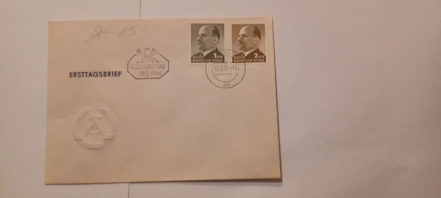 Ersttagsbrief DDR 1965 Walter Ulbricht 1-2MDN gestemp. Ausgabetag 10.2.1965