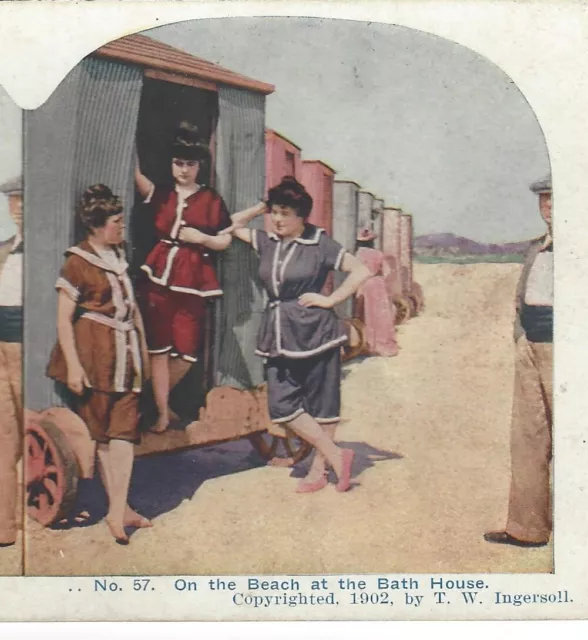 1902 On the Beach at the Bath House Original T.W. Ingersoll Comic Stereoview