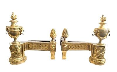 Pair of French Ormolu Bronze Chenets ~ Late 19th Century ~ Louis XVI style