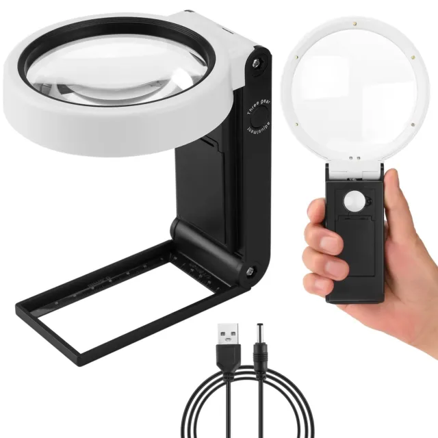 Magnifying Glass 30X with Light and Stand Handheld Standing LED