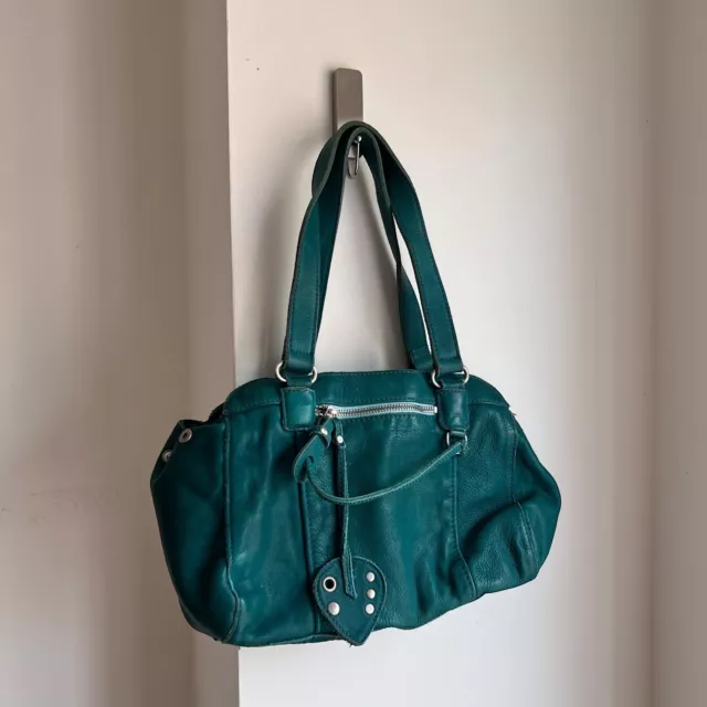 Vintage Y2K 90s Zara Teal Real Leather Shoulder Bag Gorpcore Minimalist Hobo Bag