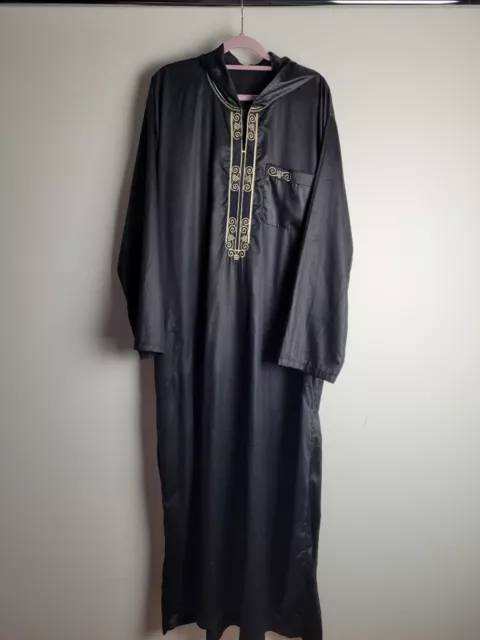 Mens Black Hooded Thobe JUBBA Length 55 Large