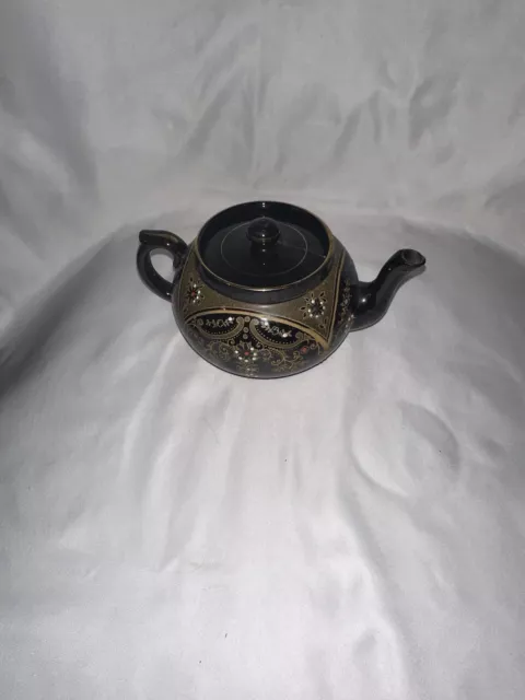 Vintage Gibson Clifton Gold Black Teapot Beaded Hand Painted England Lid Damaged