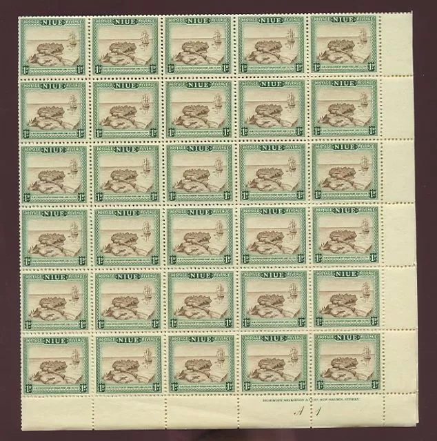 NIUE 1950 SCENES 1d FULL MINT SHEET 120 stamps cv £270