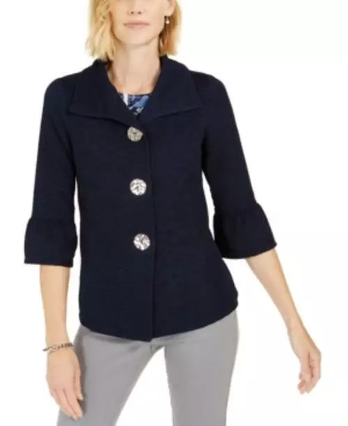 MSRP $70 Jm Collection Textured Bell-Sleeve Jacket Size Small