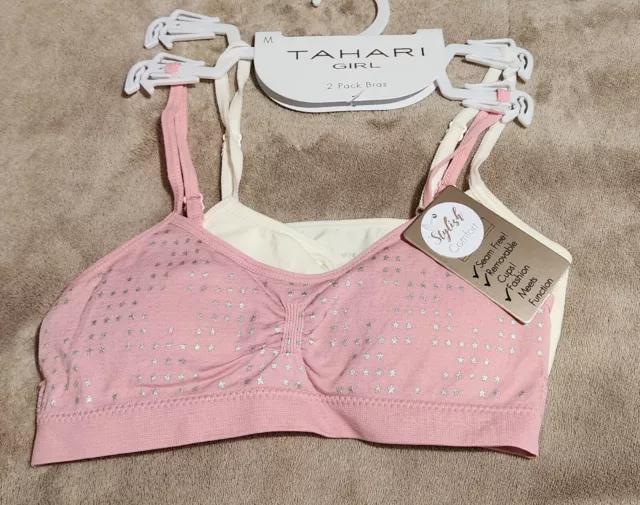 TAHARI GIRL PULLOVER Training Bras Size XL 16 18 Gray Pink Beige Set $29.99  - PicClick