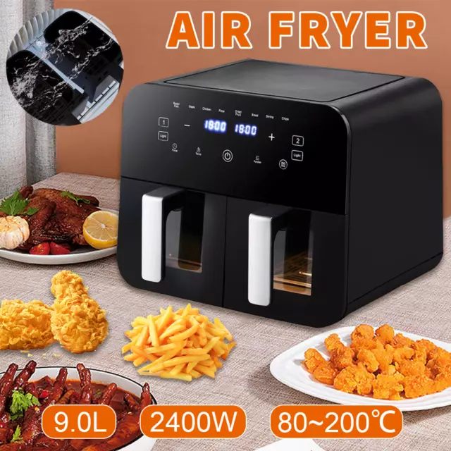 Duronic Air Fryer AF34, 2-in-1 Air Fryer Set with 1 x 10L Large Drawer and  2 x 4.5L Twin Drawers, No Oil Dual Zone Family Sized Cooker, Touch Screen  Smart Finish Timer