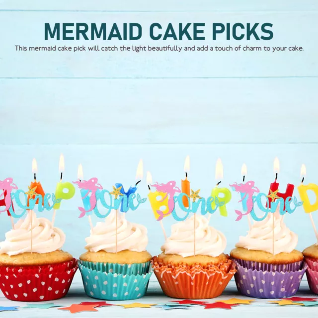 Glitter Mermaid Cupcake Toppers - 5pcs for Baby Birthday & Hawaiian Party- 3
