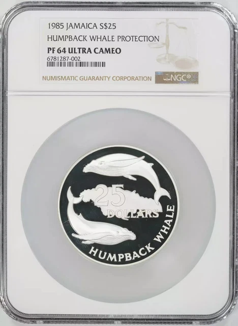 1985 Proof Jamaica Silver S$25 Humpback Whale Protection Ngc Pf 64 Cam (002)