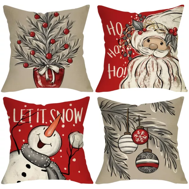 Christmas Santa Claus Snowman Throw Pillow Cover Set of 4, 20 x 20 mas Tree O...