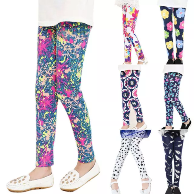 Kinder Mädchen Bunt Blumen Leggins Leggings Hose Stretch Slim Fit Freizeithose