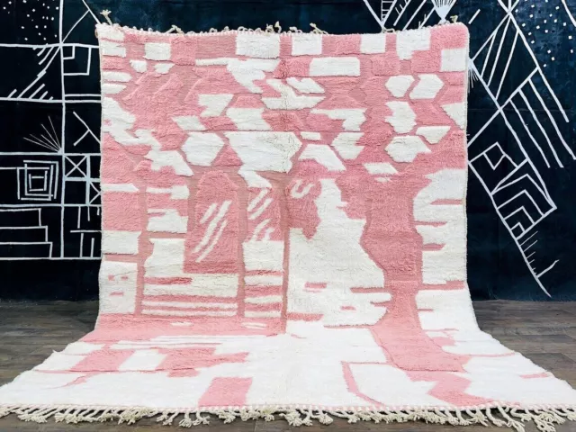 Moroccan Rug Pink, Hand Knotted Carpet Wool- Modern Living room Made in Morocco,