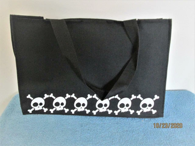 New Black Halloween Tote With Skulls & Bones