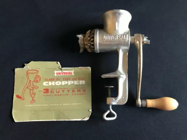 Vintage Universal No 1 Clamp On Food and Meat Chopper (Grinder) with 3 Cutters