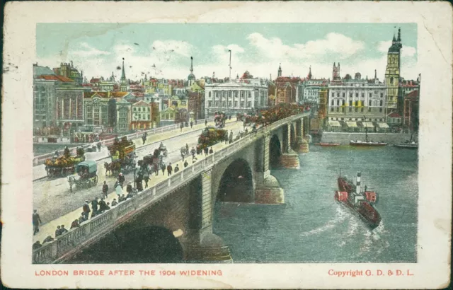 London Bridge After 1904 Widening GD&D 1902 Hornsea Postmark