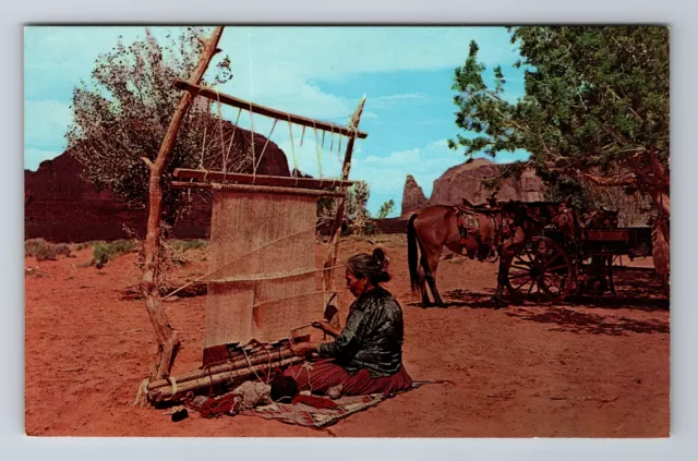Albuquerque NM-New Mexico, Navajo Rug Weaver, Horse & Wagon, Vintage Postcard