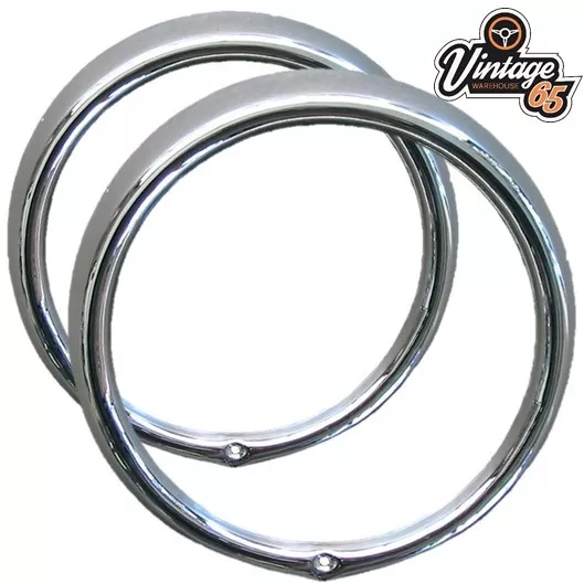 Vw Bay Window T2 Bus Camper Van Beetle Headlight Rims Trims Bezels Chrome Metal